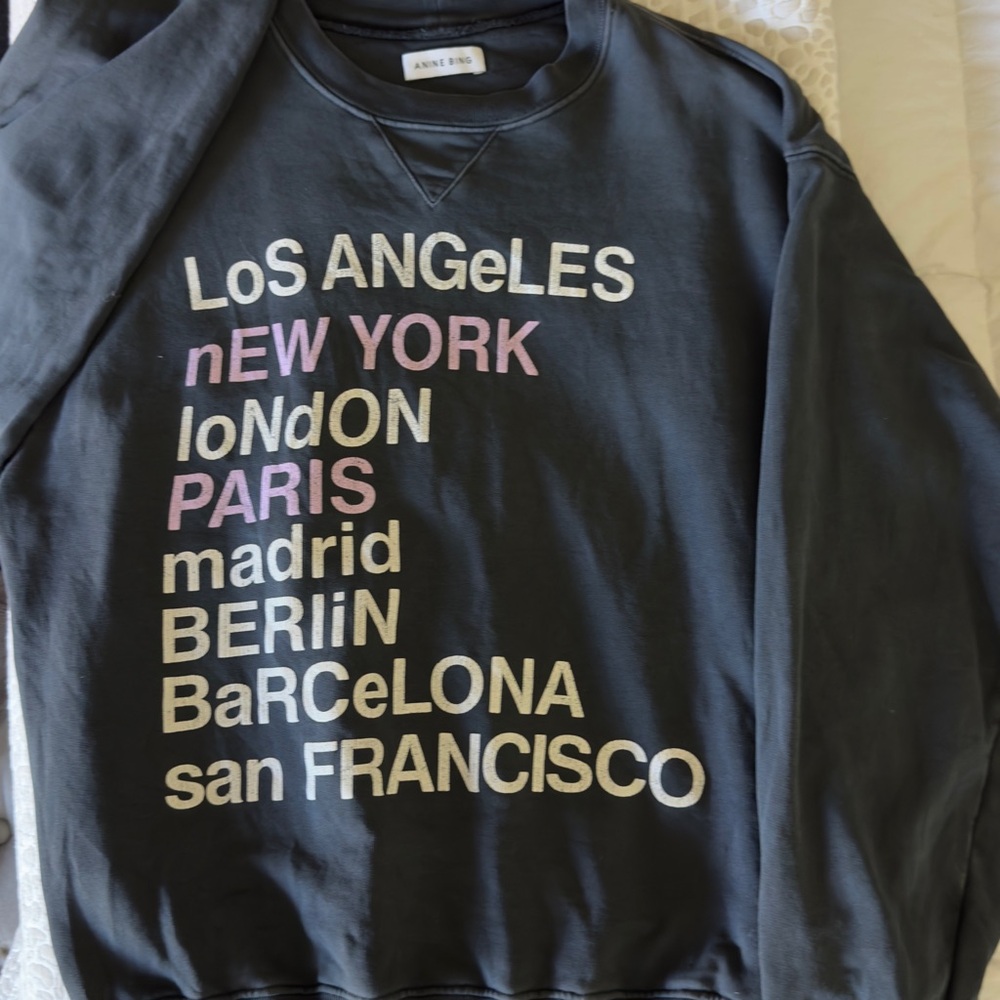 Anine Bing Black City Print Crewneck Sweatshirt